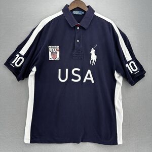 2010 Polo Ralph Lauren USA Embroidered Blue Shirt Mens XLT Golf Rugby Preppy Y2K